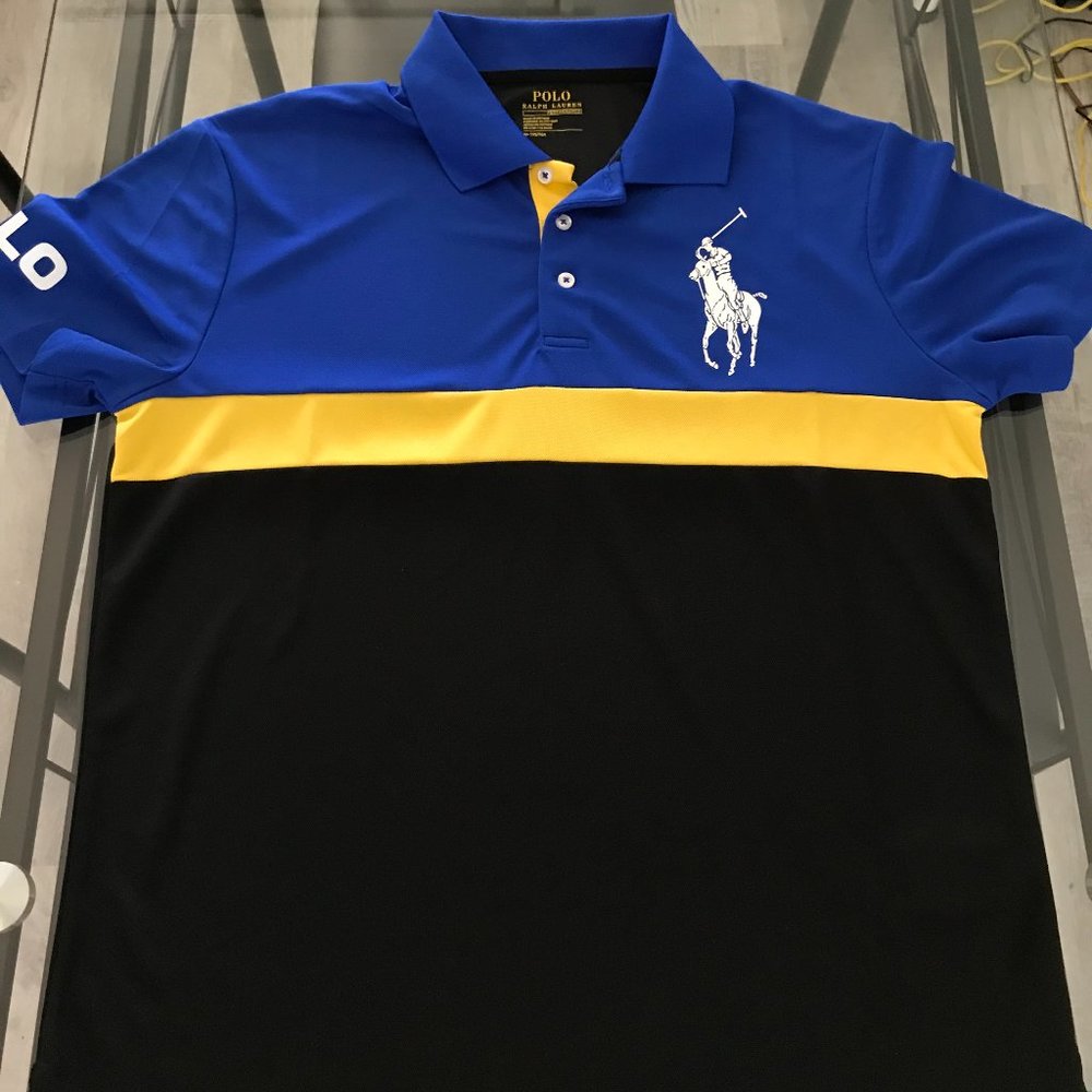 New Men Polo Shirt Black/Blue/Multi M